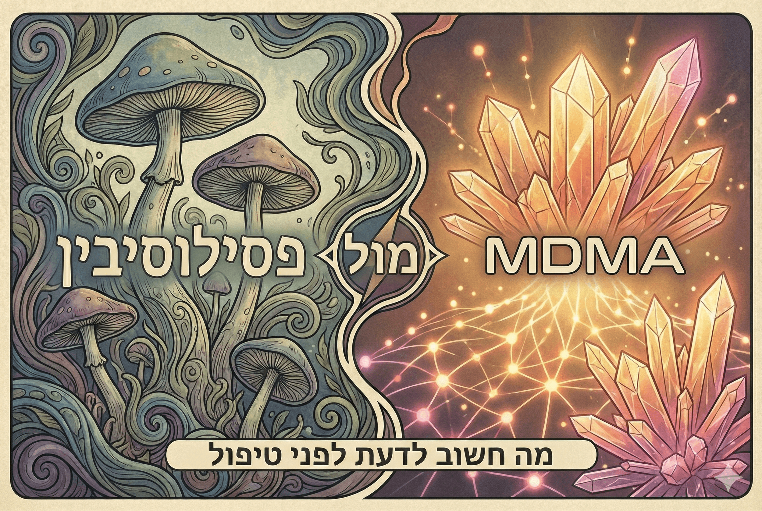 טיפול בפטריות פסילוסיבין או ב-MDMA: מה ההבדלים ומה חשוב לדעת לפני שיוצאים לדרך